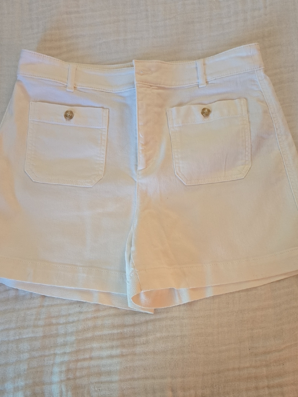 LOFT White High-Rise Cotton Jean Shorts with Front Patch Pockets